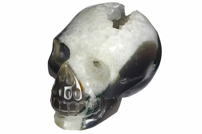 Polished Agate Skull with Quartz Crystal Pocket #148101